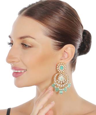 Mint meenakari kundan chaandbaali earrings 2