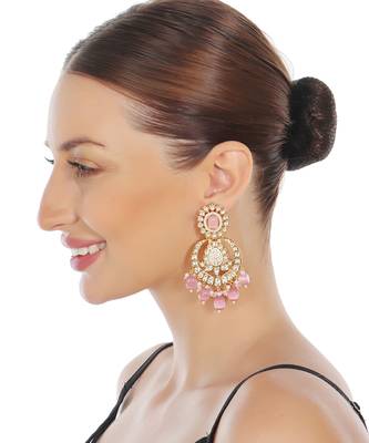 Pink oval kundan chaandbaali earrings 1