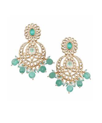 Mint meenakari kundan chaandbaali earrings 3