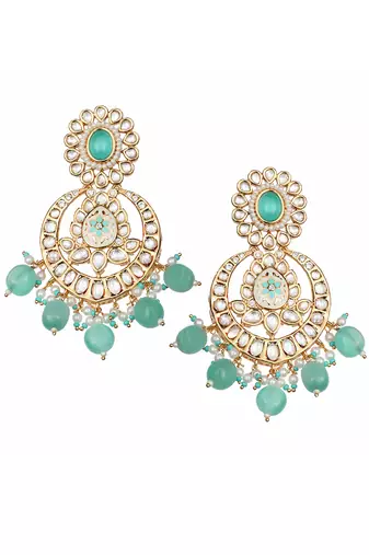 Mint meenakari kundan chaandbaali earrings
