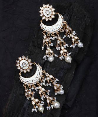 White meenakari kundan chaandbaali earrings 5