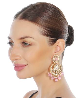 Pink oval kundan chaandbaali earrings 2