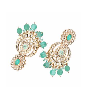 Mint meenakari kundan chaandbaali earrings 4