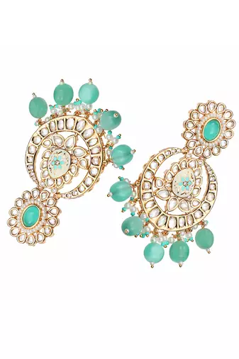 Mint meenakari kundan chaandbaali earrings