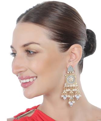 Grey kundan dangler earrings 1