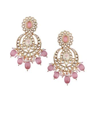 Pink oval kundan chaandbaali earrings 3