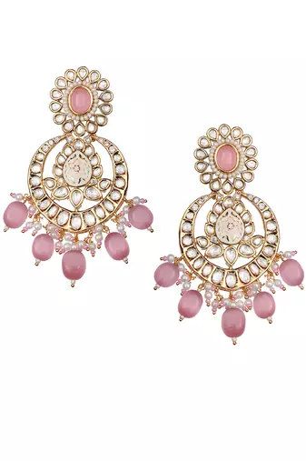 Pink oval kundan chaandbaali earrings