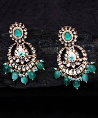 Mint meenakari kundan chaandbaali earrings 5