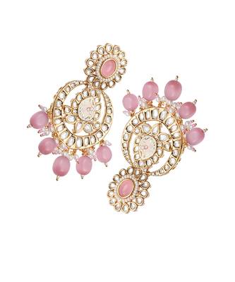 Pink oval kundan chaandbaali earrings 4