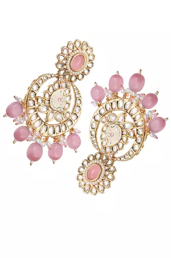 Pink oval kundan chaandbaali earrings