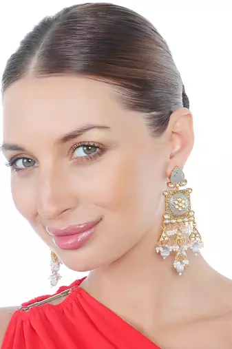 Grey kundan dangler earrings