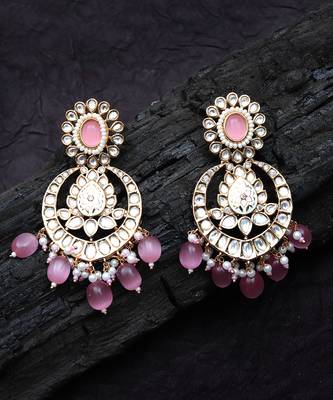 Pink oval kundan chaandbaali earrings 5