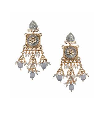 Grey kundan dangler earrings 3