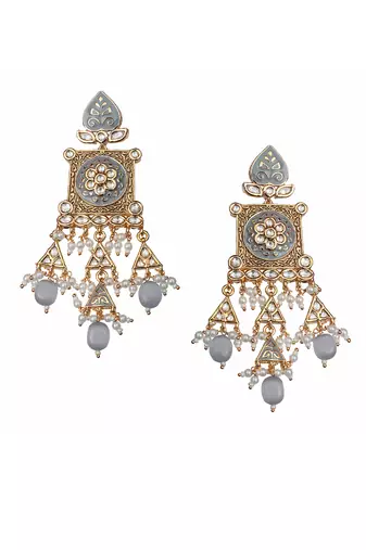 Grey kundan dangler earrings
