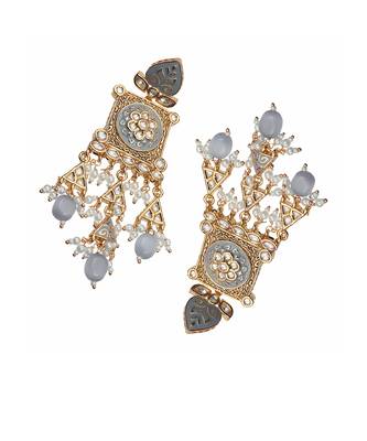 Grey kundan dangler earrings 4