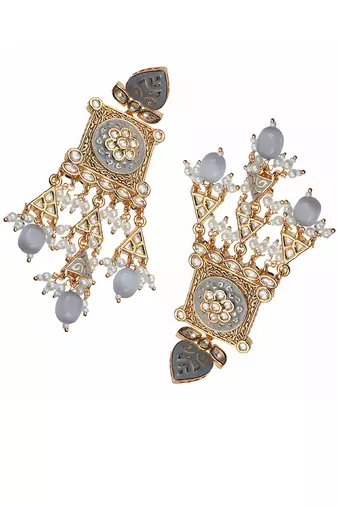 Grey kundan dangler earrings