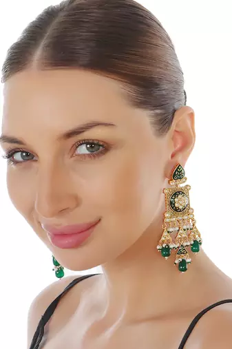 Green kundan dangler earrings
