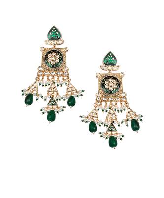 Green kundan dangler earrings 3