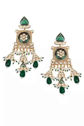 Green kundan dangler earrings