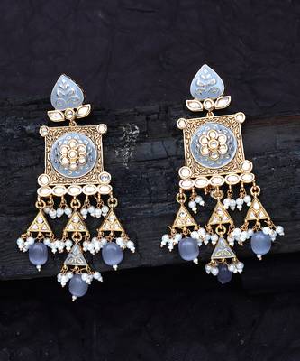 Grey kundan dangler earrings 5