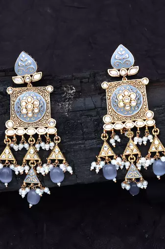 Grey kundan dangler earrings