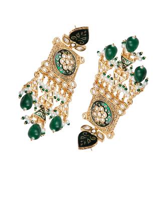 Green kundan dangler earrings 4