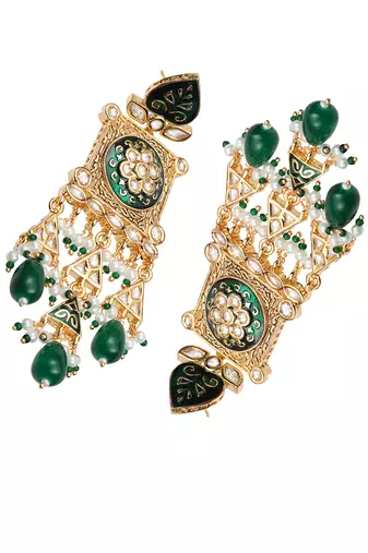 Green kundan dangler earrings