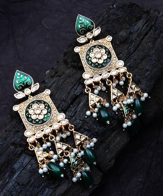 Green kundan dangler earrings 5