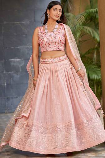 Beautiful Pink Thread Embroidered Georgette Wedding Lehenga Choli