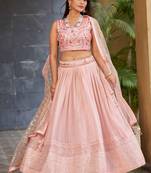 pink thread embroidered georgette wedding lehenga set choli with dupatta