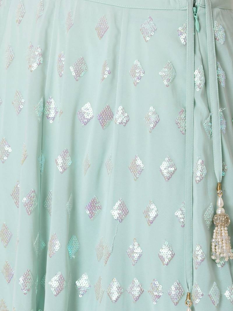 Fabulous Sky-Blue Embroidered Georgette Reception Wear Lehenga Choli