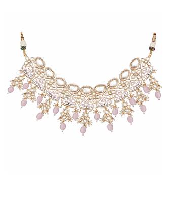 Pink and white meenakari kundan choker set 3