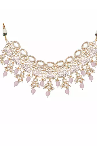 Pink and white meenakari kundan choker set