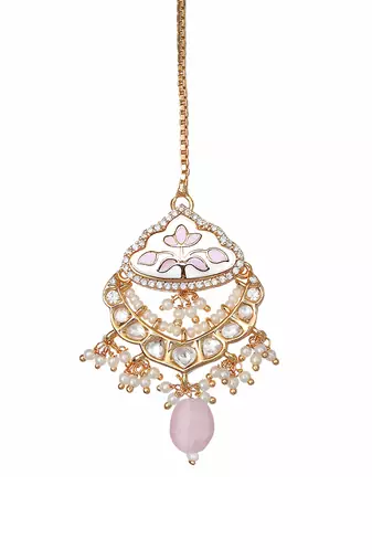 Pink and white meenakari kundan choker set
