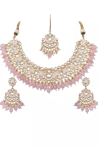 Blush pink meenakari kundan choker set
