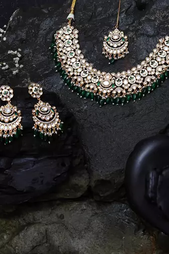 Emerald green meenakari kundan choker set