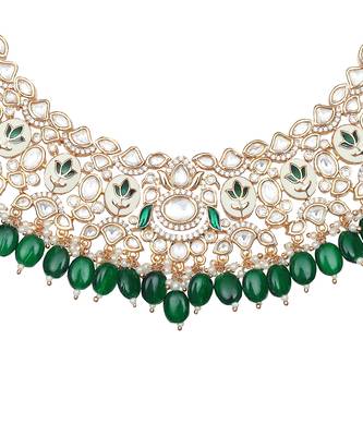 Emerald green meenakari kundan choker set 5