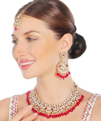 Vibrant red meenakari kundan choker set 1
