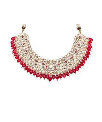 Vibrant red meenakari kundan choker set 3