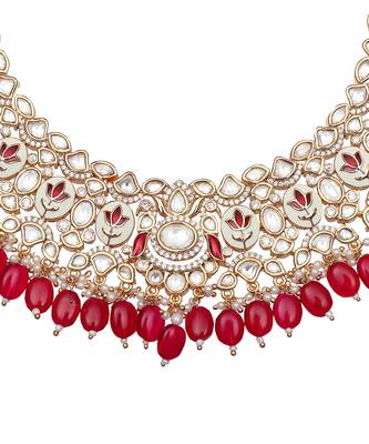 Vibrant red meenakari kundan choker set 5