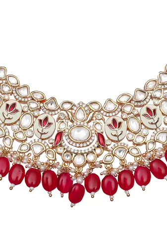Vibrant red meenakari kundan choker set