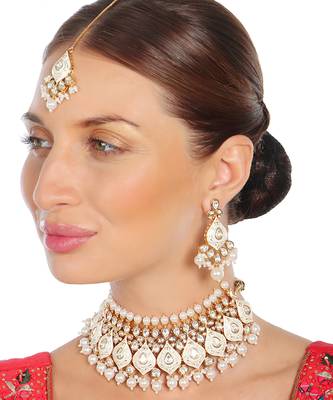 White meenakari kundan pearl choker set 1