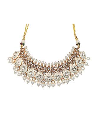 White meenakari kundan pearl choker set 3