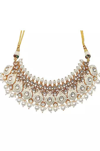 White meenakari kundan pearl choker set