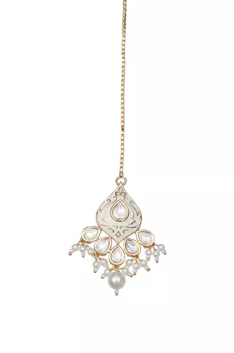 White meenakari kundan pearl choker set
