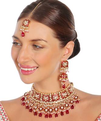 Red meenakari kundan choker set 1