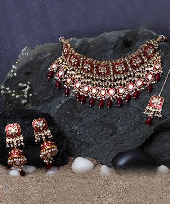 Red meenakari kundan choker set 2