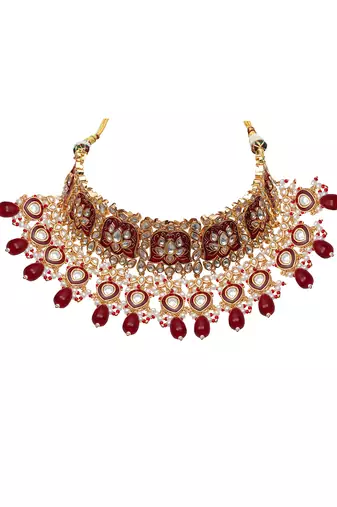 Red meenakari kundan choker set