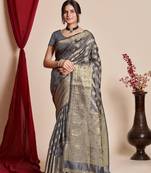 Grey Organza Faux Kanjeevaram Woven Saree Without Blouse