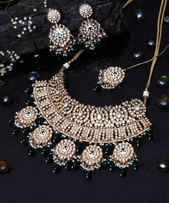 Emerald green bridal meenakari kundan choker set 2